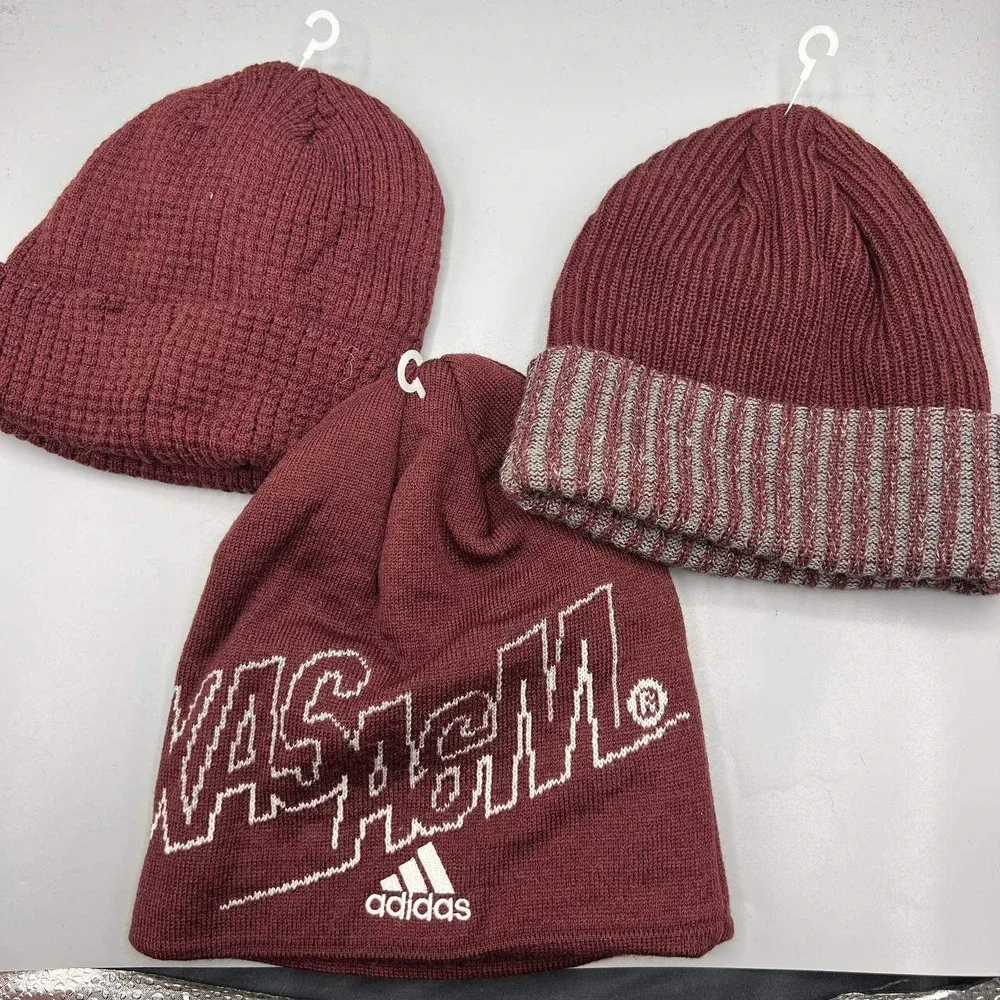Lot of 3 Texas A&M Aggies Hat Youth Red Adidas Cuffed Beanie‎ Cap New Adult